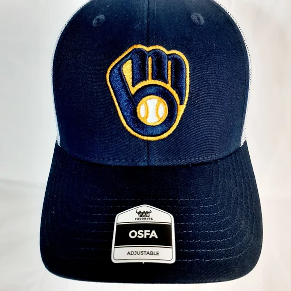 Milwaukee Brewers Cap Snap-back Navy/White Fan Favorite Trucker Hat - Picture 2 of 11